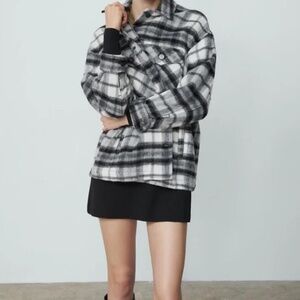 ZARA Black and White Wool Blend Shirt Jacket